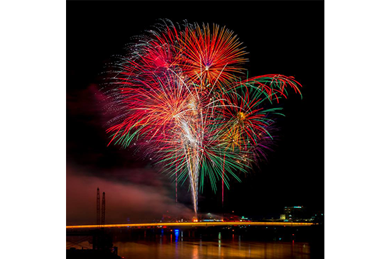 Fireworks over the Arkansas River in Little Rock, AR